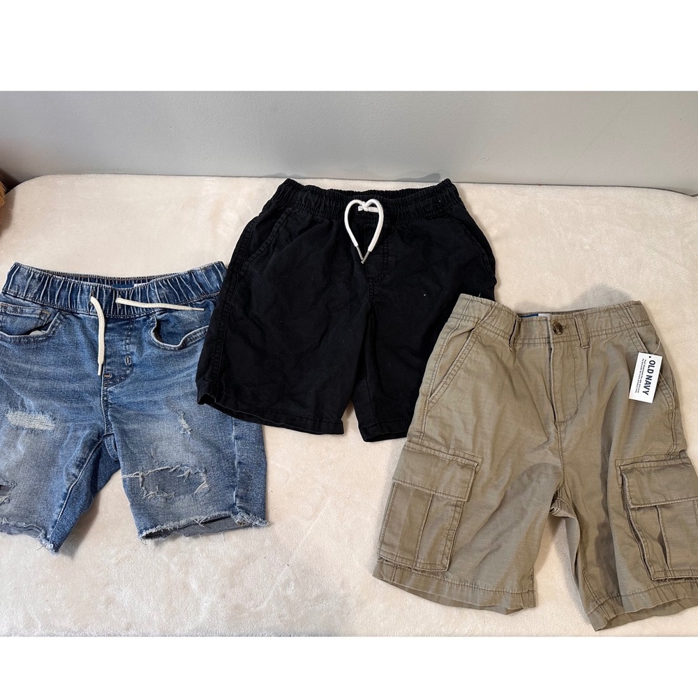Old Navy Boys Shorts Bundle of 4 Size S 6-7 Khaki Cargo Black Chino Blue Denim
